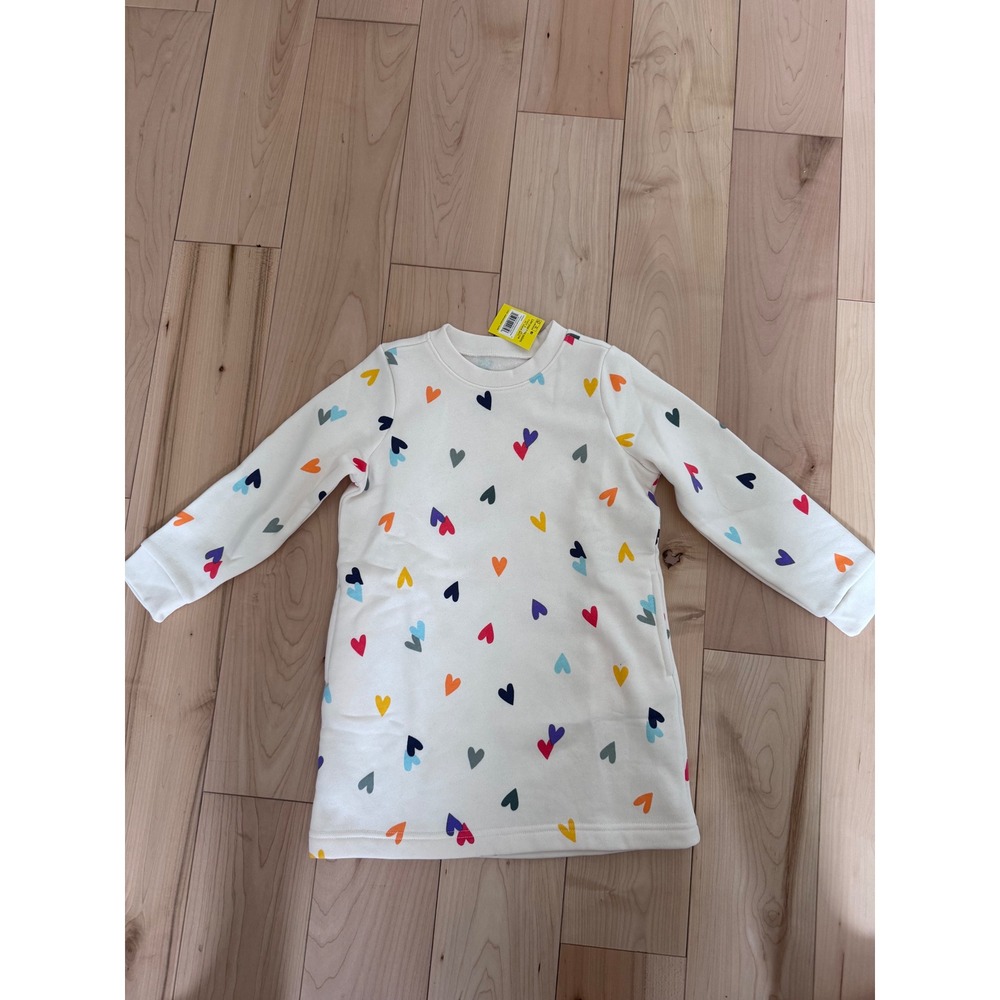 Primary Kids Cozy Printed Sweatshirt Dress Oat Multi Confetti Heart Size 5 NWT